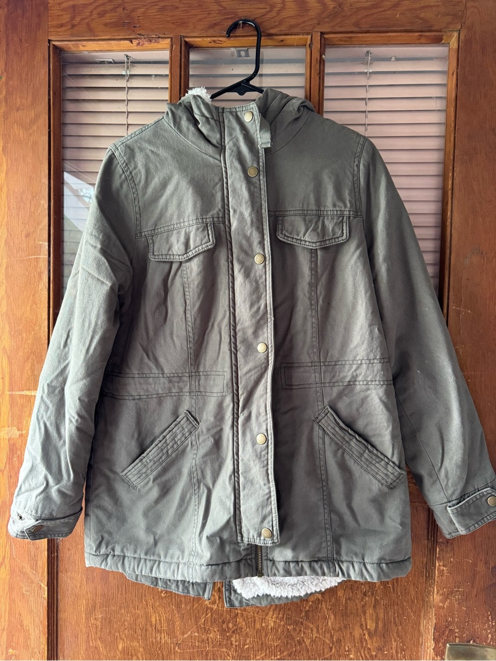 Sebby Olive Green Hooded Zip-Up Coat
